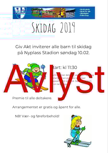 Skidag søndag 10. Februar er avlyst!